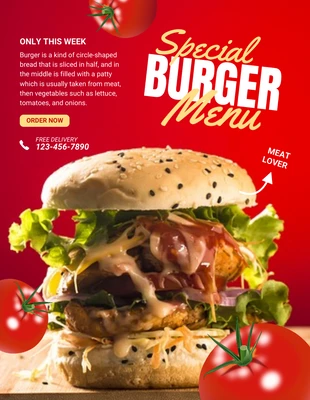 Free  Template: Persian Red Burger Menu Flyer Template