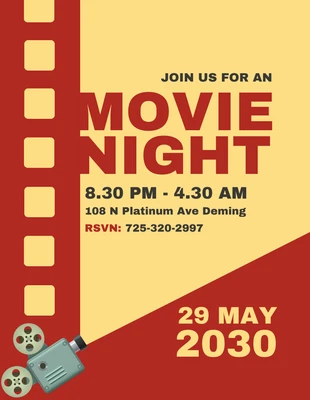 Free  Template: Red And Yellow Minimalist Movie Night Invitations