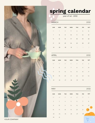 Free  Template: Cream Spring Calendar Year of Rat Template