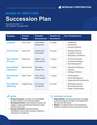 business  Template: Board of Directors Succession Planning Template