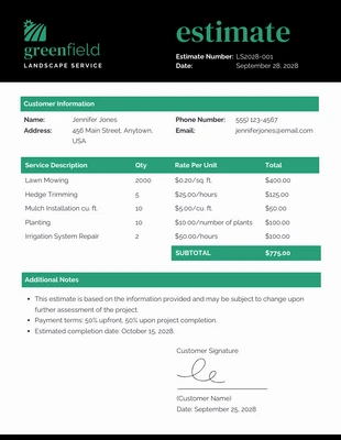 business  Template: Landscape Service Estimate Template