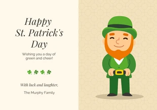 Free  Template: Modern Green and Cream Leprechaun St. Patrick's Day Card