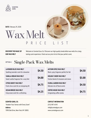 Free  Template: Wax Melt Price List Template