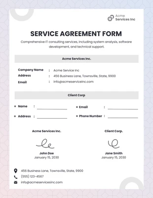 Free  Template: Service Agreement Form Template