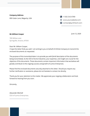 Free  Template: Gray gold Transmittal Letter