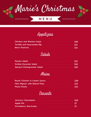 Free  Template: Red Christmas Menu