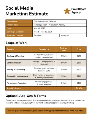 business accessible Template: Social Media Marketing Estimate Table Chart Template