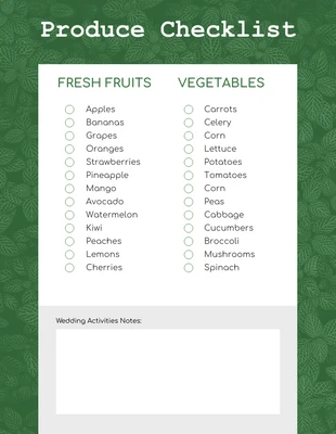 Free interactive Template: Green Vegetables Produce Shopping List Template