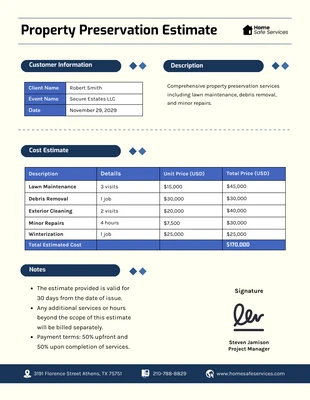 premium  Template: Property Preservation Estimate Template