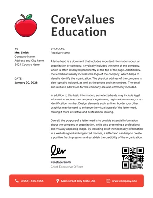 Free  Template: White And Red Clean Design Apple Letterhead Template