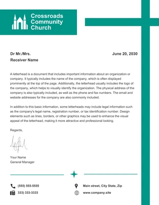 Free  Template: White And Green Simple Church Letterhead Template