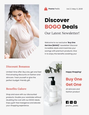 business  Template: Buy One Get One Promotional Deals Newsletter Template