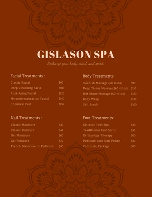 Free  Template: Brown Aesthetic Spa Menu