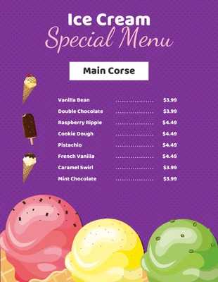 Free  Template: Fun Elegant Purple Ice Cream Menus