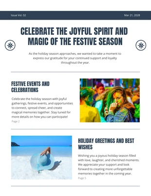 Free  Template: White Blue Modern Holiday Newsletter Template