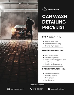 business  Template: Black Car Wash Detailing Price List Template