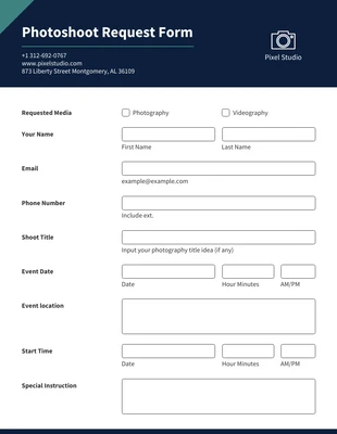 business  Template: Photoshoot Request Form Template