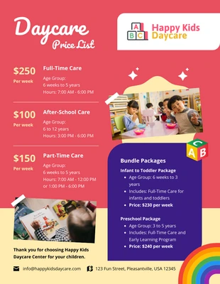 premium  Template: Daycare Price List Template