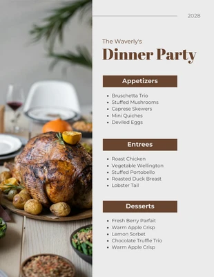 business  Template: Grey And Brown Simple Dinner Party Menu