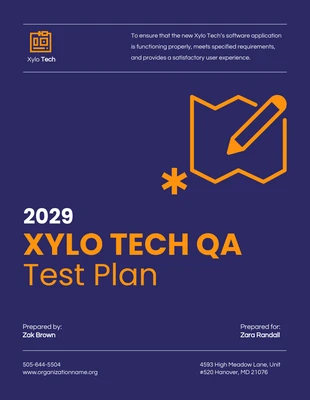 Free  Template: Dark Blue Orange Test Plan Template