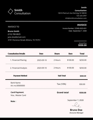 Free  Template: Black Peach Financial Consultant Invoice Template