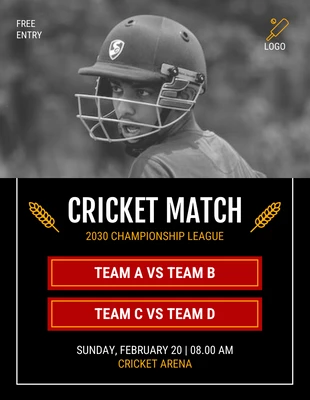 Free  Template: Black Minimalist Cricket Match Schedule Template