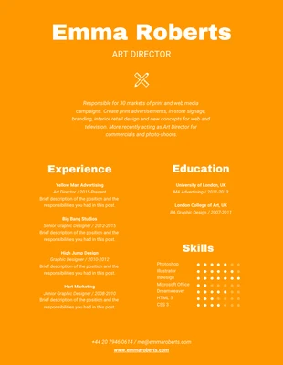 Free  Template: Bold Orange Art Director Resume Template