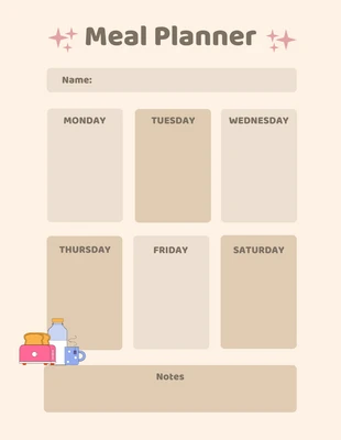 Free  Template: Simple Brown Meal Planner Template