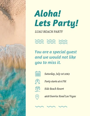 Free  Template: Teal Minimalist Modern Aloha Luau Party Invitation