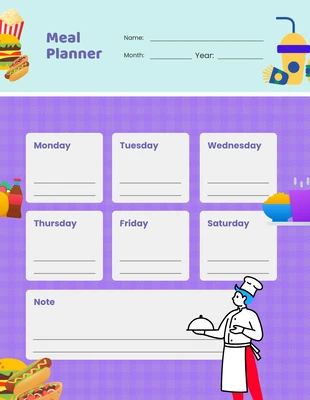 Free  Template: Cyan Purple Meal Planner Template