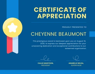 Free  Template: Blue Appreciation Certificate for Company Template