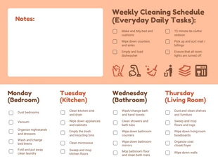 Free  Template: Peach Weekly Cleaning Schedule Checklist Template