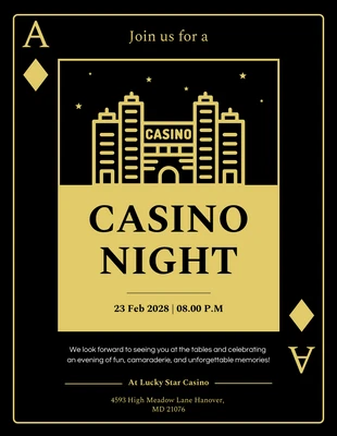 Free  Template: Minimalist Black And Gold Casino Invitations