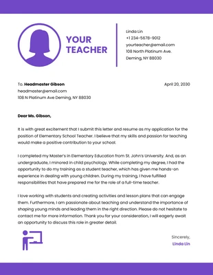 Free  Template: Purple And White Minimalist Professional Business Teacher Letterhead