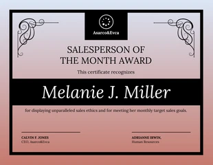 premium  Template: Gradient Sales Employee Award Recognition Certificate Template