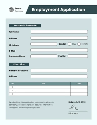 business  Template: Employment Form Template