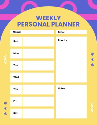 Free  Template: Weekly Personal Planner Template