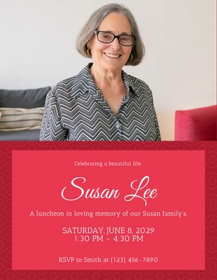 Free  Template: Red Minimalist Celebration of Life Invitation