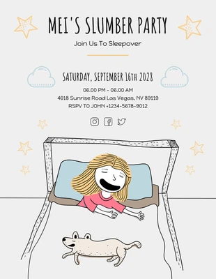 Free  Template: Grey Cheerful Cute Illustration Sleepover Slumber Party Invitation