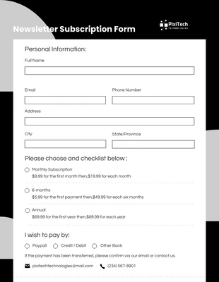 Free  Template: Modern Subscription Form Template