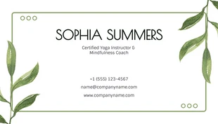 White And Green Simple Watercolor Yoga Instructor Business Card - Page 2