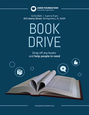 Free  Template: Dark Blue Book Drive Poster