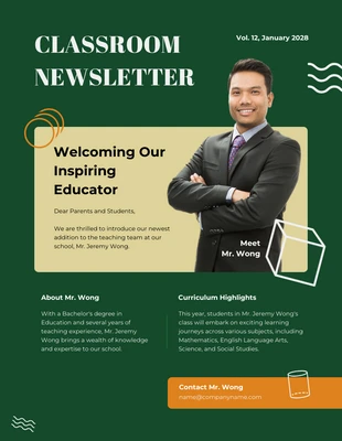 Free  Template: Modern Green Orange Classroom Newsletter Template