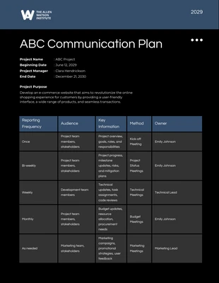 Free  Template: Monochrome Project Communication Plan Template