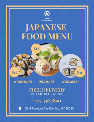 Free  Template: Japanese Sushi Restaurant Menu Flyer Template