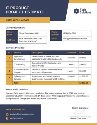 business  Template: IT Product Project Estimate Template