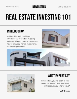 Free  Template: Minimalist White Black Real Estate Newsletter Template