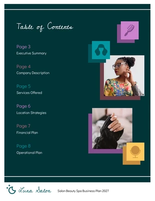 premium  Template: Beauty Salon Business Plan Table of Contents Page Template