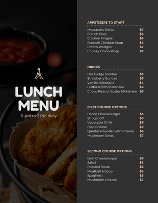 Free  Template: Dark Grey Simple Lunch French Menu