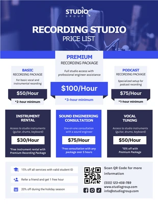 business interactive Template: Recording Studio Price List Template